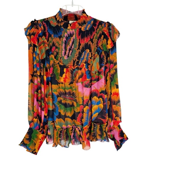 FARM RIO Flowers Smocked Ruffle Detail Floral Blouse Size S - Picture 8 of 12